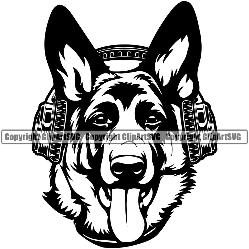 German Shepherd Dog Headphones Design Cute Face Animal Puppy Head Purebred Pedigree Vector K9 Animal Portrait Doggy Clipart SVG