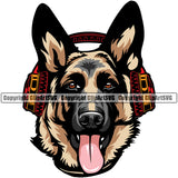 German Shepherd Dog Headphones Color Design Cute Face Animal Puppy Head Purebred Pedigree Vector Animal Portrait Doggy Clipart SVG
