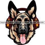 German Shepherd Dog Breed Pup Puppy Purebred Color Headphones Design Element White Background Pedigree Canine Cop Police K9 K-9 Design Logo Clipart SVGvv