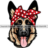 German Shepherd Dog Headwrap Bandanna Polka Dots Color Design K9 Animal Portrait Doggy Face Cute Head Purebred Pedigree Clipart SVG