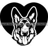 German Shepherd Dog Under Heart Design Element Breed Pup Puppy Purebred White Background Pedigree Canine Cop Police K9 K-9 Design Logo Clipart SVG