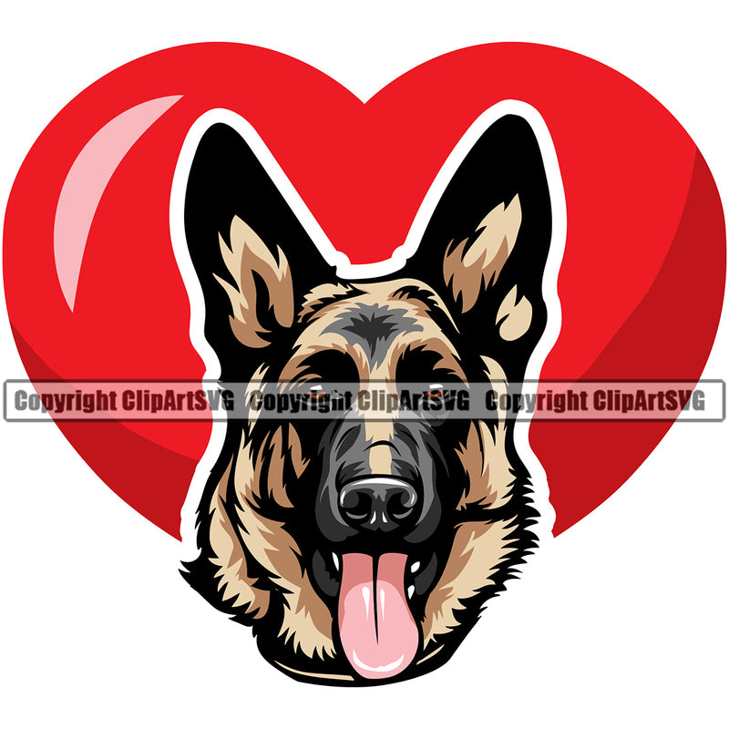 German Shepherd Dog Color Heart Love Design Animal Portrait Doggy Face Vector Puppy Head Purebred Clipart SVG
