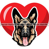 German Shepherd Dog Under Red Color Heart Design Element Breed Pup Puppy Purebred White Background Pedigree Canine Cop Police K9 K-9 Design Logo Clipart SVG