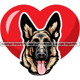 German Shepherd Dog Color Heart Love Design Animal Portrait Doggy Face Vector Puppy Head Purebred Clipart SVG