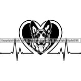 German Shepherd Dog Heartbeat Heart Beat EKG Electrocardiogram Design Element Breed Pup Puppy Purebred White Background Pedigree Canine Cop Police K9 K-9 Design Logo Clipart SVG
