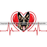 German Shepherd Dog Heartbeat Heart Beat EKG Electrocardiogram Red Color Design Element Breed Pup Puppy Purebred White Background Pedigree Canine Cop Police K9 K-9 Design Logo Clipart SVG