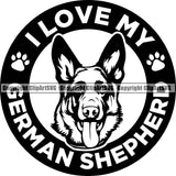 German Shepherd Dog I Love My German Shepherd Circle Quote Text Design Element Breed Pup Puppy Purebred White Background Pedigree Canine Cop Police K9 K-9 Design Logo Clipart SVG