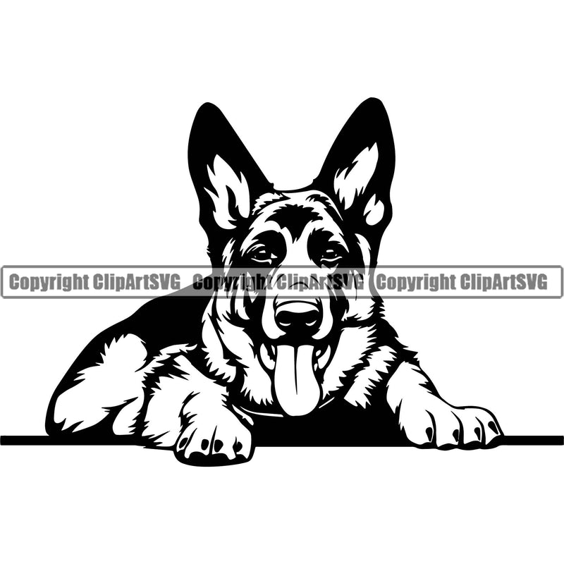 German Shepherd Dog Laying Down Design Element Breed Pup Puppy Purebred White Background Pedigree Canine Cop Police K9 K-9 Design Logo Clipart SVG
