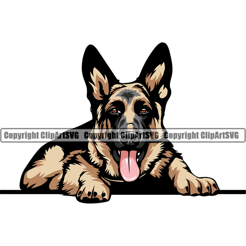 German Shepherd Dog Laying Down Color K9 Animal Portrait Doggy Face Cute Vector Puppy Head Purebred Clipart SVG