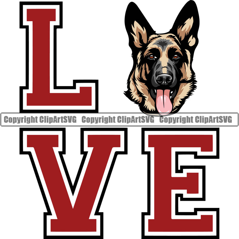 German Shepherd Dog Breed Pup Puppy Purebred Love Color Quote Text Design Element White Background Pedigree Canine Cop Police K9 K-9 Design Logo Clipart SVG