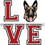 German Shepherd Love Dog Head Purebred Pup Pedigree Vector K9 Animal Portrait Doggy Face Cute Clipart SVG