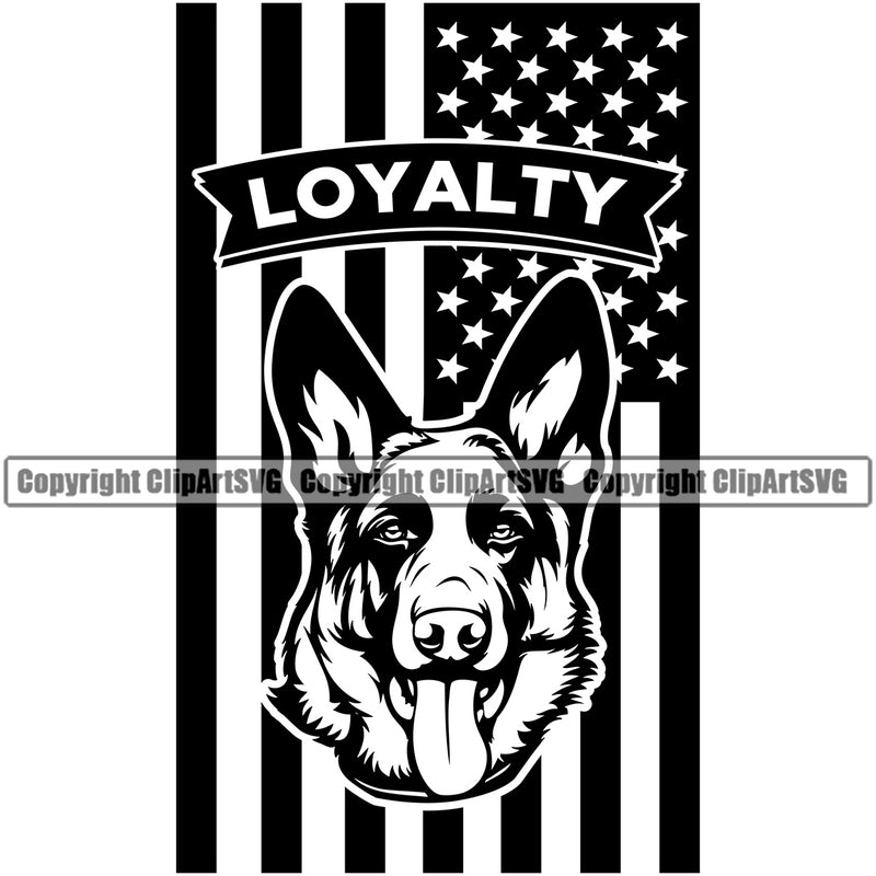 German Shepherd Dog USA Flag Loyalty Puppy Head Purebred Pup Pedigree Design K9 Animal Portrait Doggy Face Cute Clipart SVG