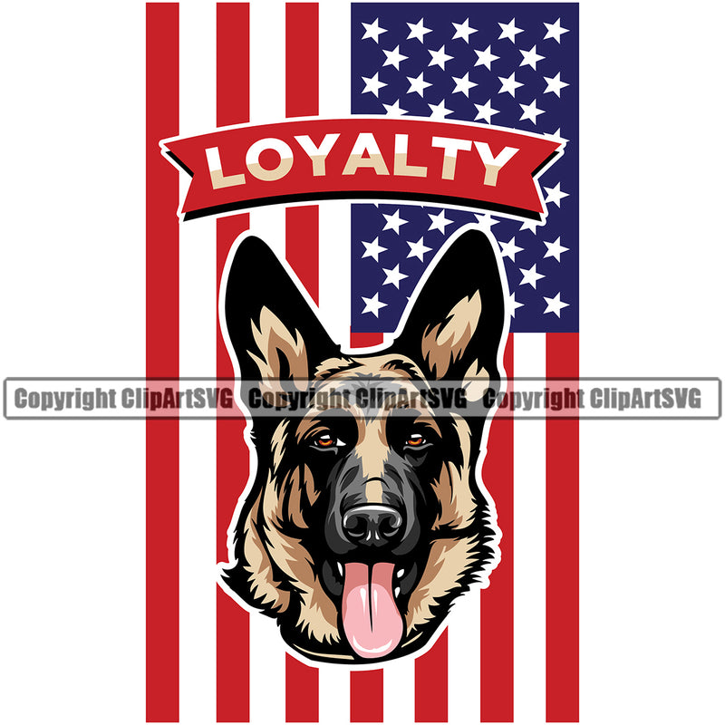 German Shepherd Dog USA Flag Puppy Loyalty Color Purebred Pup Pedigree Vector K9 Animal Portrait Doggy Face Cute Clipart SVG