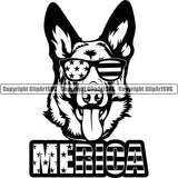 German Shepherd Dog Breed Pup Puppy Purebred USA Flag United State Wearing Sunglasses Merica Quote Text Design Element White Background Pedigree Canine Cop Police K9 K-9 Design Logo Clipart SVG