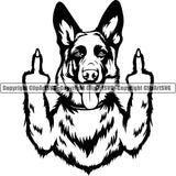 German Shepherd Dog Middle Finger Hand Sign Design Element Breed Pup Puppy Purebred White Background Pedigree Canine Cop Police K9 K-9 Design Logo Clipart SVG