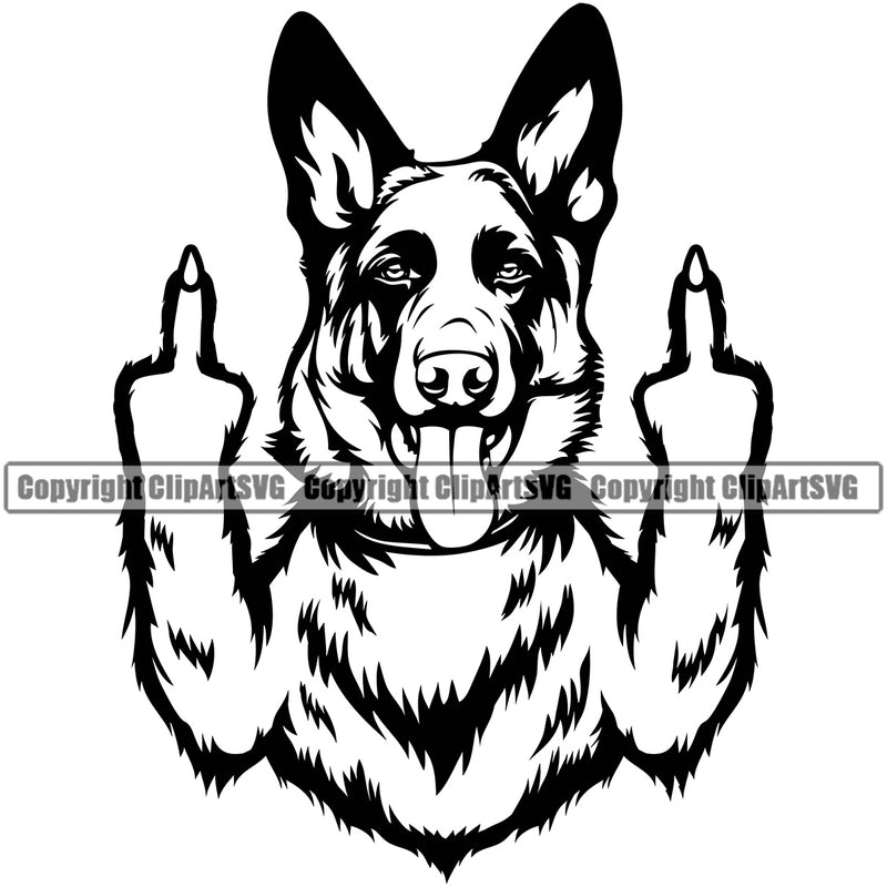 German Shepherd Dog Middle Finger Sign Puppy Head Purebred Pup Pedigree Vector Animal Portrait Doggy Face Cute Clipart SVG