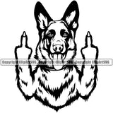 German Shepherd Dog Middle Finger Sign Puppy Head Purebred Pup Pedigree Vector Animal Portrait Doggy Face Cute Clipart SVG