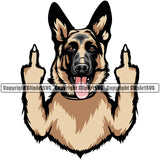 German Shepherd Dog Middle Finger Color Body Puppy Head Purebred Pedigree Vector Animal Cute Face Doggy Clipart SVG