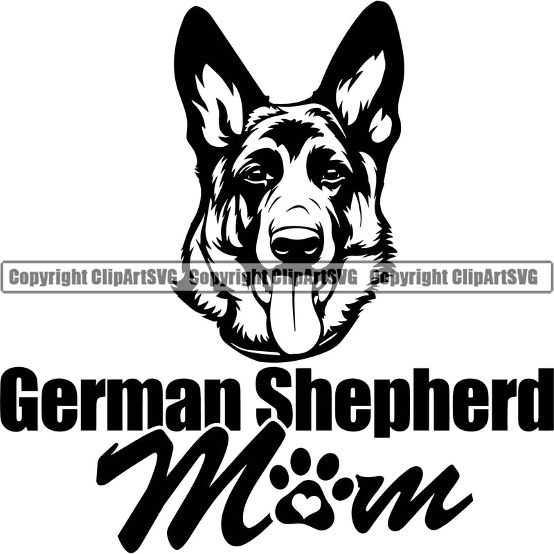 German Shepherd Dog Breed Pup Puppy Purebred White Background German Shepherd Mom Quote Text Design Element Pedigree Canine Cop Police K9 K-9 Design Logo Clipart SVG