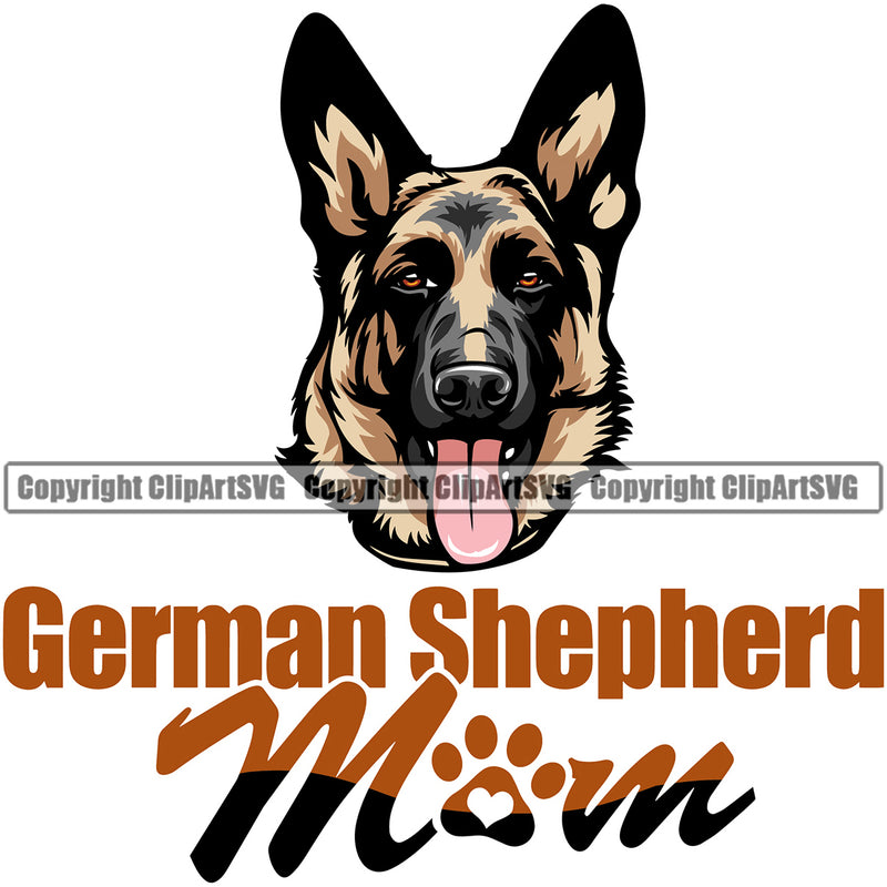 Mom German Shepherd Dog Color Head Animal Puppy Head Purebred Pup Pedigree Vector Canine K9 Doggy Clipart SVG