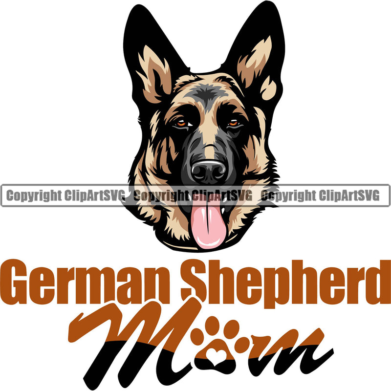 German Shepherd Dog Breed Pup Puppy Purebred White Background German Shepherd Mom Color Quote Text Design Element Pedigree Canine Cop Police K9 K-9 Design Logo Clipart SVG