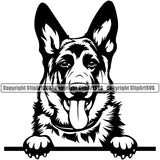 German Shepherd Dog Peeking Design K9 Animal Portrait Doggy Face Cute Vector Head Purebred Pup Pedigree Clipart SVG