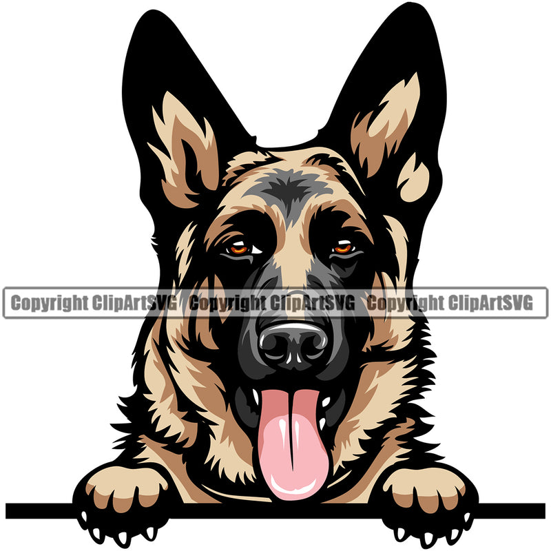 German Shepherd Dog Color Peeking Design K9 Animal Portrait Doggy Face Cute Vector Head Purebred Pup Pedigree Clipart SVG