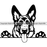 German Shepherd Dog Peeking Design Element Breed Pup Puppy Purebred White Background Pedigree Canine Cop Police K9 K-9 Design Logo Clipart SVG