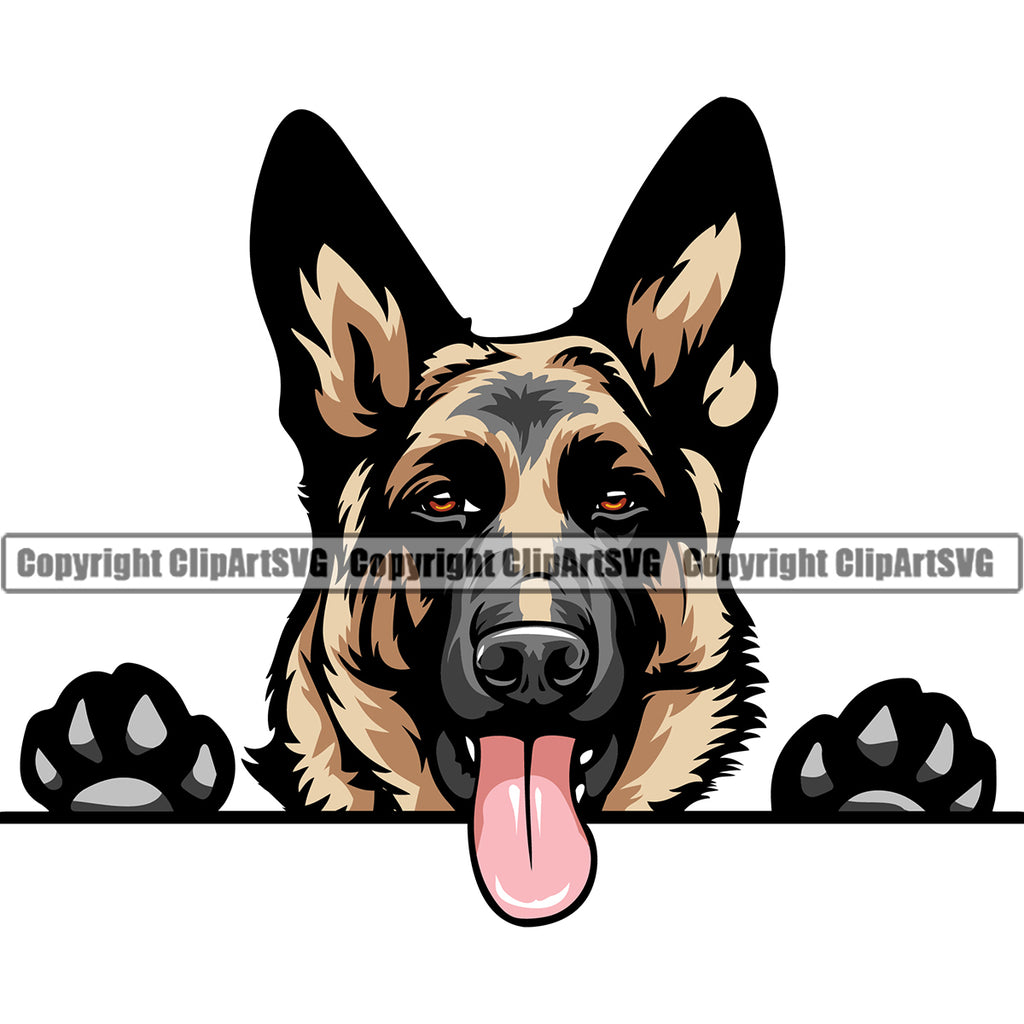 German Shepherd Dog Peeking Doggy Puppy Color Design Puppy Head Vector Doggy Face Pedigree Cute Purebred Clipart SVG