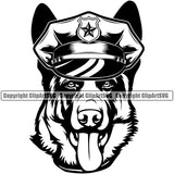 German Shepherd Dog Police Cop Hat Design Puppy Head Pup Pedigree Purebred Vector Animal Portrait Doggy Face Cute Clipart SVG