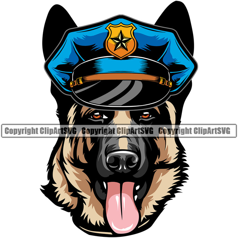 German Shepherd Dog Police Cop Hat Color Design Puppy Head Pedigree Purebred Vector Animal Portrait Doggy Face Cute Clipart SVG