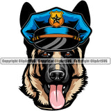 German Shepherd Dog Police Cop Hat Color Design Puppy Head Pedigree Purebred Vector Animal Portrait Doggy Face Cute Clipart SVG
