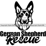 German Shepherd Dog Rescue Text Vector Image Cute Face Doggy Head Purebred Pup Pedigree Clipart SVG