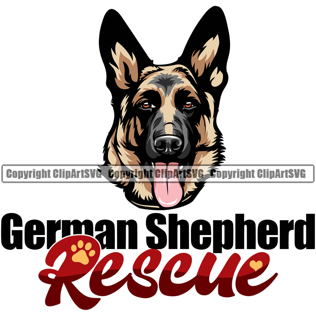 German Shepherd Dog Rescue Color Text Vector Cute Face Head Pup Doggy Pedigree Purebred Clipart SVG