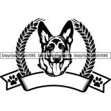 German Shepherd Dog Empty Ribbon Blank Banner Logo Design Element Breed Pup Puppy Purebred Pedigree White Background Canine Cop Police K9 K-9 Logo Clipart SVG