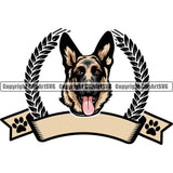 German Shepherd Dog Empty Ribbon Blank Banner Color Logo Design Element Breed Pup Puppy Purebred Pedigree White Background Canine Cop Police K9 K-9 Logo Clipart SVG