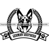 German Shepherd Dog Breed Pup Puppy Purebred Pedigree Ribbon Banner Name German Shepherd Quote Text Design Element Logo White Background Canine Cop Police K9 K-9 Logo Clipart SVG