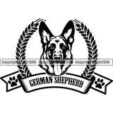 German Shepherd Dog Ribbon Banner Name Design Vector Animal Face Puppy Head Purebred Pup Pedigree Clipart SVG