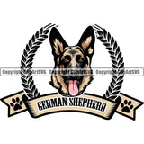 German Shepherd Dog Breed Pup Puppy Purebred Pedigree Ribbon Banner Name German Shepherd Color Quote Text Design Element Logo White Background Canine Cop Police K9 K-9 Logo Clipart SVG