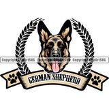 German Shepherd Dog Ribbon Banner Name Color Puppy Head Purebred Pup Pedigree Vector Doggy Face Cute Animal Clipart SVG