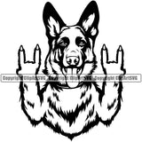 German Shepherd Dog Rock And Roll Hand Sign Vector Puppy Head Purebred Pup Pedigree Animal Face Clipart SVG