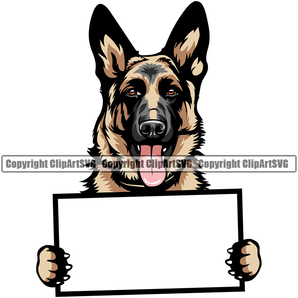 German Shepherd Dog Puppy Head Purebred Pup Pedigree Vector Empty Blank Sign Banner Color Design Doggy Cute Face Clipart SVG
