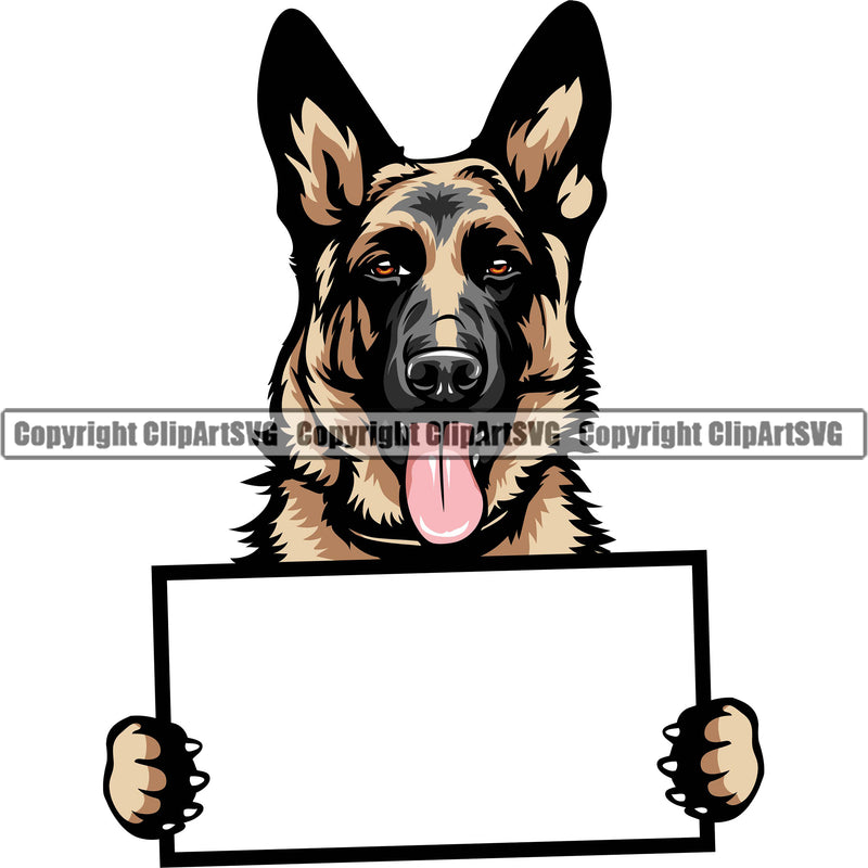 German Shepherd Dog Holding Blank Empty Sign Vector Brown Color Design Element Breed Pup Puppy Purebred Pedigree White Background Canine Cop Police K9 K-9 Logo Clipart SVG