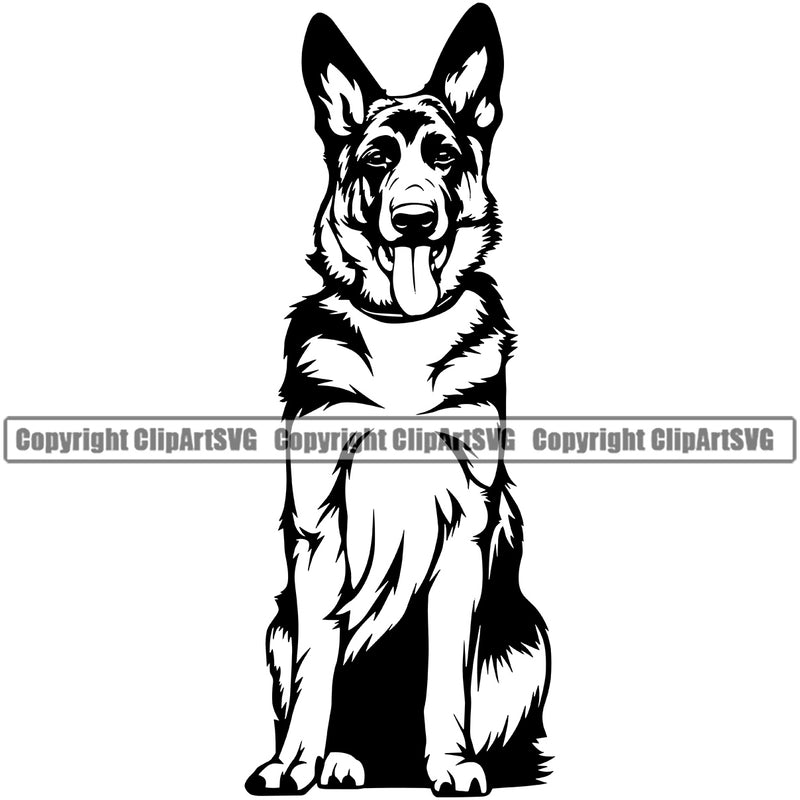German Shepherd Dog Sitting Design Animal Body Design Puppy Head Pedigree Purebred K9 Animal Portrait Doggy Clipart SVG