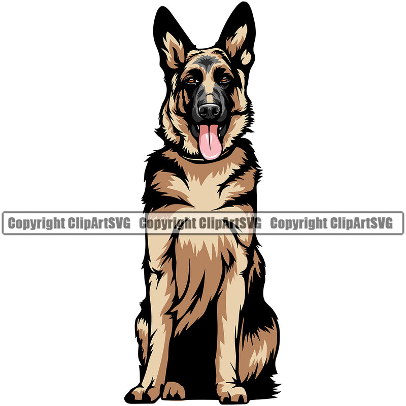 German Shepherd Dog Color Body Design Element Puppy Head Purebred Pup Pedigree Canine K9 Vector Clipart SVG