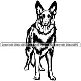 German Shepherd Dog Standing Forward Design Element Vector Puppy Head Purebred Pup Pedigree Security Animal Clipart SVG