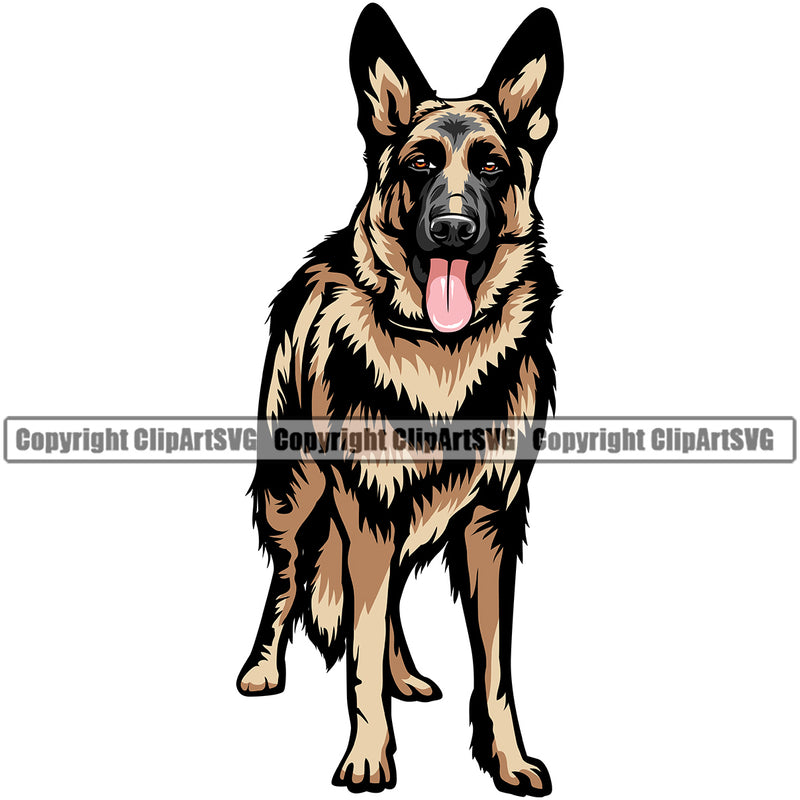 German Shepherd Dog Standing Forward Design Element Vector Puppy Head Purebred Color Body Pedigree Security Animal Clipart SVG