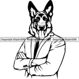 German Shepherd Dog Wearing A Suit Design Element Breed Pup Puppy Purebred Pedigree White Background Canine Cop Police K9 K-9 Logo Clipart SVG