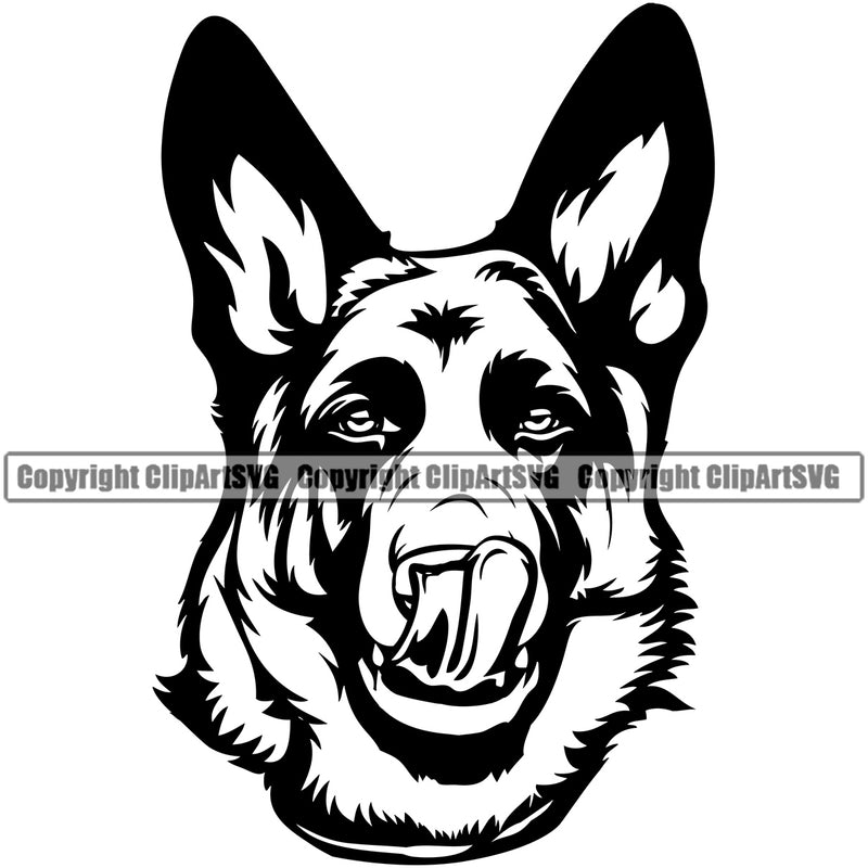 German Shepherd Dog Tongue Licking Face Design Element Puppy Head Purebred Pup Pedigree Vector Doggy Face Cute Clipart SVG