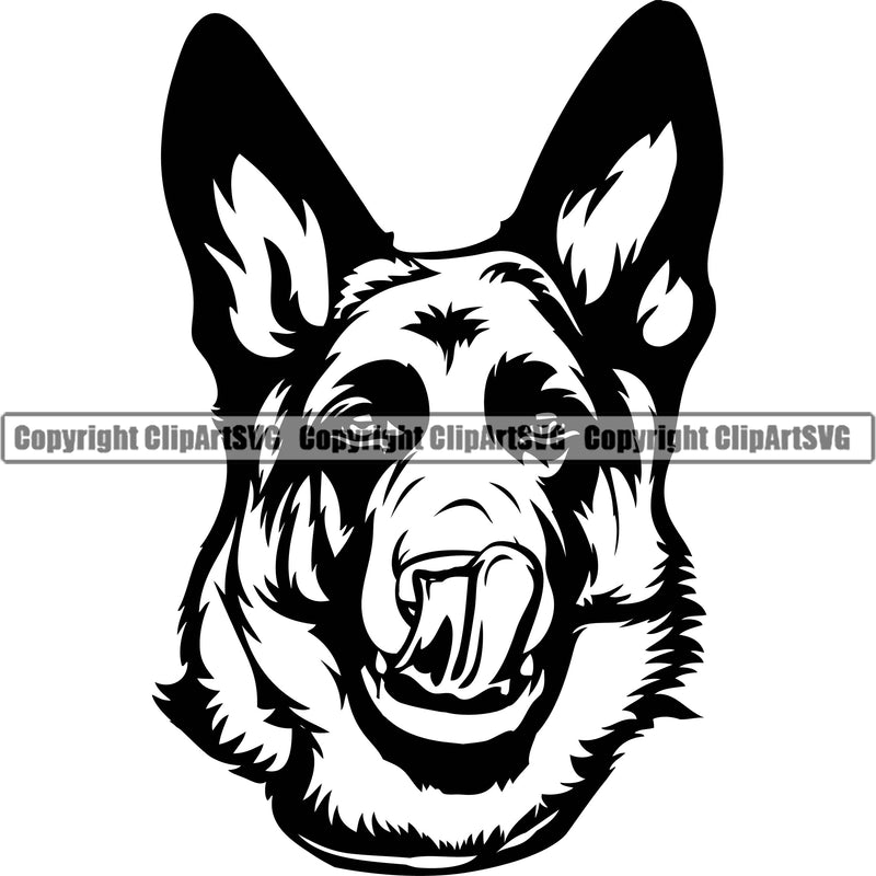German Shepherd Dog Breed Pup Puppy Purebred Pedigree Tongue Head Design Element White Background Canine Cop Police K9 K-9 Logo Clipart SVG